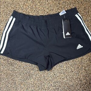 Adidas Black and White Athletic Shorts with Iconic Stripes